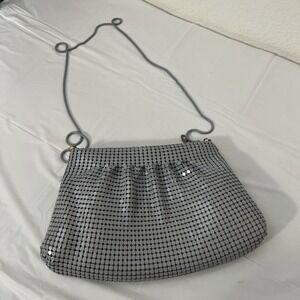 ELKA Silver Sparkle Metal Mesh Evening Bag Crossover Purse Shoulder Vintage
